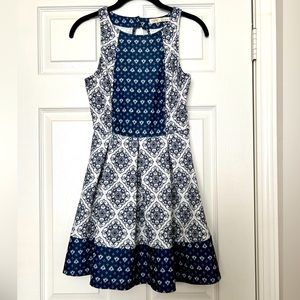 Brand: Rewind; Size: XS; Color: Blue and White Multi-Patterned Dress